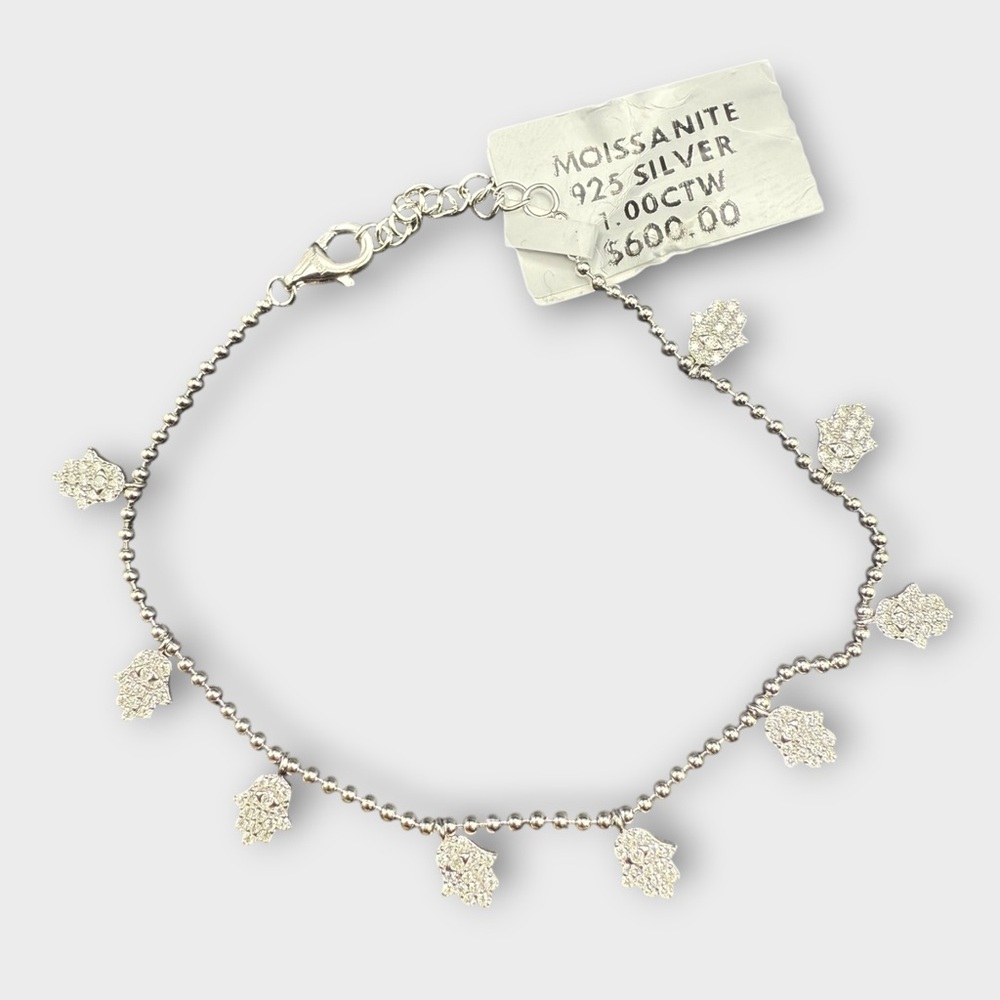 925 Silver Moissanite Hamsa Charm Bracelet